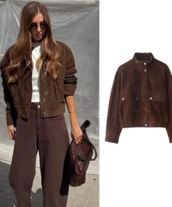 Elegant Women's Autumn Jacket with Big Pockets - Loose Fit, Warm, Street Chic Style