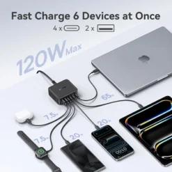 Alternative view of Baseus 120W Desktop Charger with GaN Technology for iPhone, Samsung, and iPad