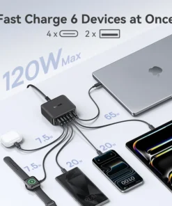 Alternative view of Baseus 120W Desktop Charger Laptop Fast Charger 6 in 1 Charger For iPhone 17 16 15 14 Pro Max Samsung iPad Quick Charger GaN