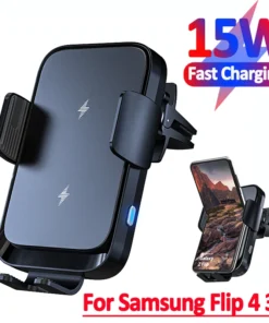 Wireless Car Charger Dual Coil Car Phone Holder Stand for Samsung Galaxy Z Flip 5 4 3 S22 S21 iPhone 14 13 Fast Charging Station