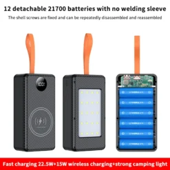 DIY Power Bank Case for 21700 Batteries with 22.5W Fast Charge and 15W Wireless Charging