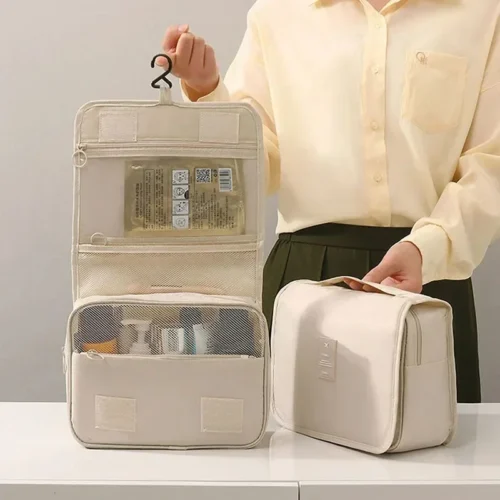 Travel Makeup Bag - Waterproof Toiletries Organizer for Women with Hook