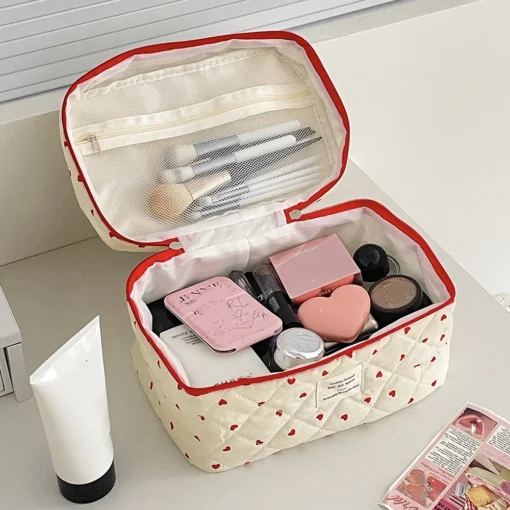 Quilting Makeup Bag with Large Capacity for Women, Zippered Toiletry Cosmetic Storage Pouch - Image 4