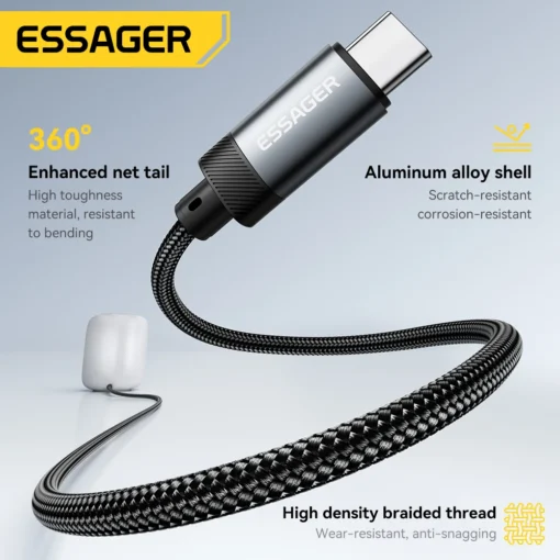 Essager USB C to 3.5mm Aux Adapter with Audio Splitter for iPhone, Huawei, and Xiaomi - Image 6