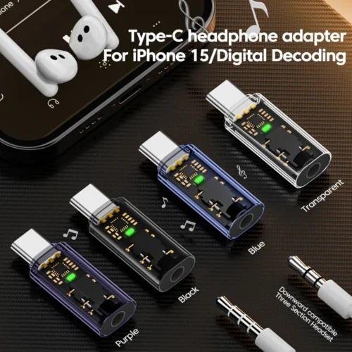 Alternative view of DAC USB Type C To 3.5MM Headphone Adapter USB C Male to 3.5 Jack Audio Converter for iPhone 15 Samsung Support Voice Call U Disk