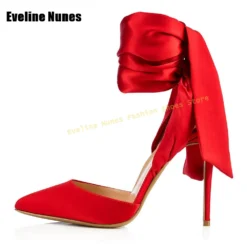 Alternative view of Ankle Strap Heels with Pointed Toe in Red Satin for Women