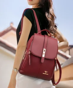 Alternative view of Women Large Capacity Backpack High Quality Leather Vintage Bags for Women School Bags Travel Rucksack Ladies Bookbag Knapsack