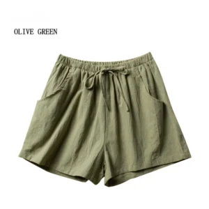 High Waisted Black Linen Workout Shorts for Women with Comfortable Fit - Green, XL