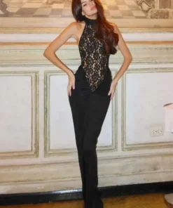 Alternative view of Mozision Black Lace Halter Maxi Dress for Women - Backless Bodycon Party Dress