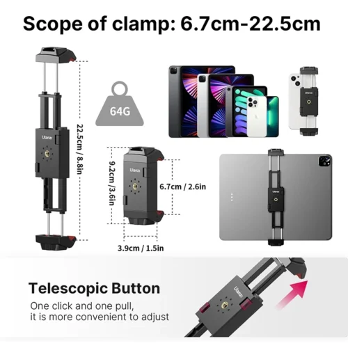 Alternative view of Ulanzi ST-29 Universal Tablet Tripod Mount Stand Phone Holder w Cold Shoe For iPhone iPad Air Pro Horizontal Vertical Shooting