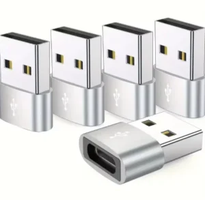 OTG USB to USB C Adapters Pack of 5 Durable Metallic Build Universal Compatibility for iPhone, iPad, Samsung S23, iWatch, AirPods - 5pcs Silvery