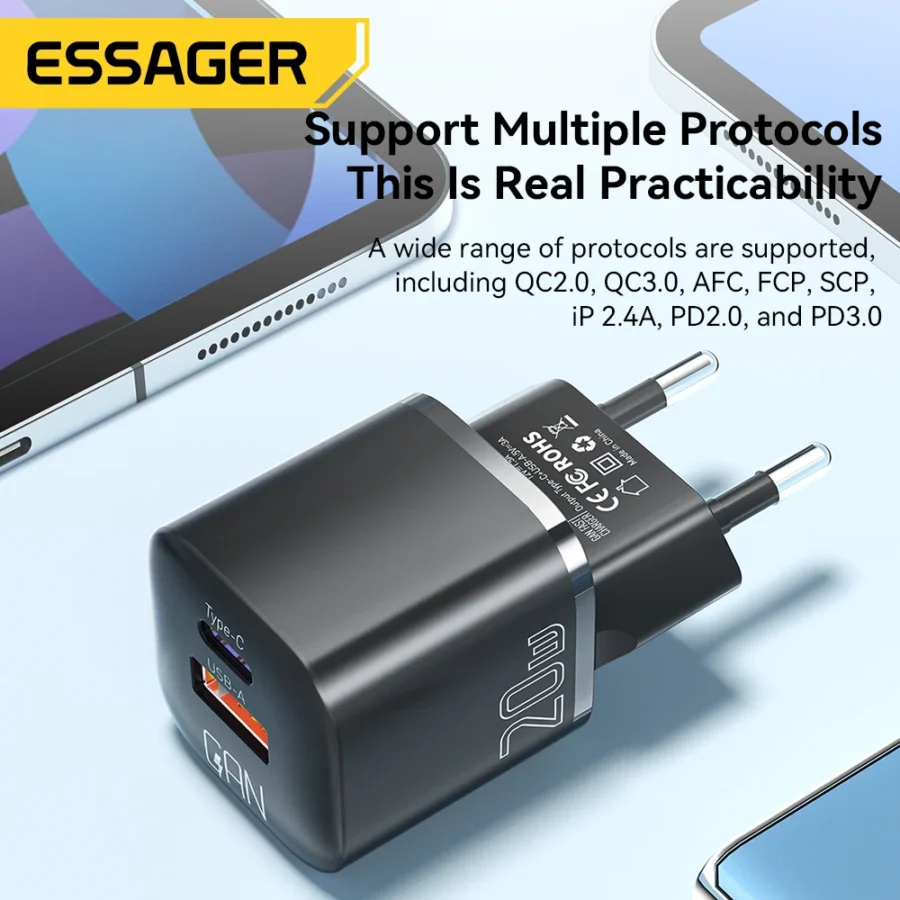 Essager 20W GaN PD USB C Charger for iPhone 14 13 12 11 Pro Max Phone QC 3.0 PD 3.0 USB Type C Fast Charging for Xiaomi pocoiPad - Image 5