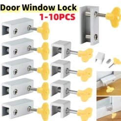 Aluminum Alloy Window Lock Stopper with Anti-Theft Security Straps for Sliding Sash and Cabinet Use