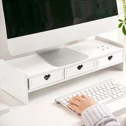 Pink and White Student Storage Rack with Heart Drawers for Monitor and Laptop Stationery Organization
