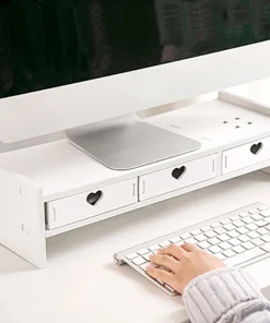 Pink White Student Storage Rack Heart Drawers Monitor Laptop Increase Shelf Office Screen Riser Holder Stationery Pen Storage
