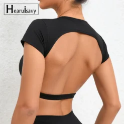 Backless Crop Top with Breathable Fabric for Women's Fitness and Yoga