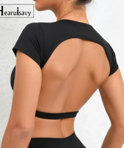 Hearuisavy Sports Shirts Breathable Workout Tops Fitness Sportswear Female Backless Yoga Clothing Sport Crop Tops Women Gym Top