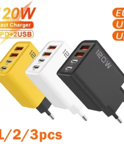 Total 120W 1/2/3 Pcs Fast Charger Type C Quick Charge 3.0 USB Charger Adapter For iPhone Samsung Xiaomi PD Fast Charging Plug