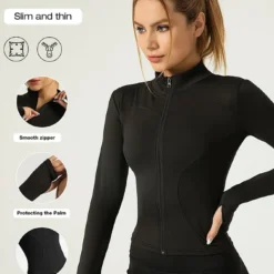 Women's long-sleeved fitness jacket with quick-drying fabric and sun protection for Pilates