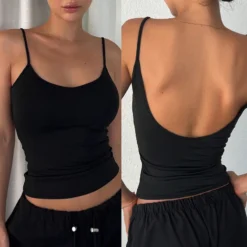 Backless Cami Crop Top with Solid Color Design for Women - Casual Summer Sleeveless Streetwear