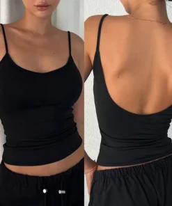 Nice Women Backless Cami Crop Top Summer Solid Color Casual Sleeveless Top Streetwear Y2K Clothes