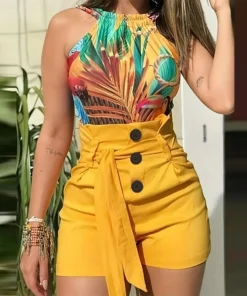 Y2K Women's High Waist Tie Waist Shorts - Solid Color Beachwear