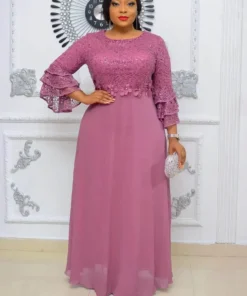 Plus Size African Dashiki Maxi Dress for Women - Elegant Ankara Lace Wedding Gown