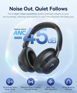 Alternative view of Baseus EH10 NC ANC Wireless Headphones 45dB Adaptive Hybrid Noise Cancelling Headsets Hi-Res LDAC Headphone Bluetooth 6.0 80Hrs