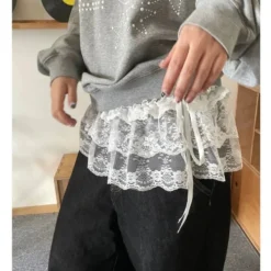 Alternative view of Korean Lace Mini Layered Skirt - High Waist Ruffled Design for Women in Streetwear Style