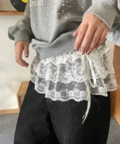 Alternative view of Korean Lace Mini Layered Skirt for Women - High Waist, Ruffled Design, Streetwear Style
