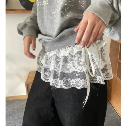 Alternative view of Korean Lace Mini Layered Skirt for Women - High Waist, Ruffled Design, Streetwear Style