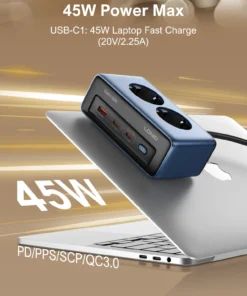 Alternative view of LDNIO Fast Charger Cube Power Strip 2M Electric Extension Power Cord 45W Type C Charging Station Us UK Eu Kr Usb Plug Adapter