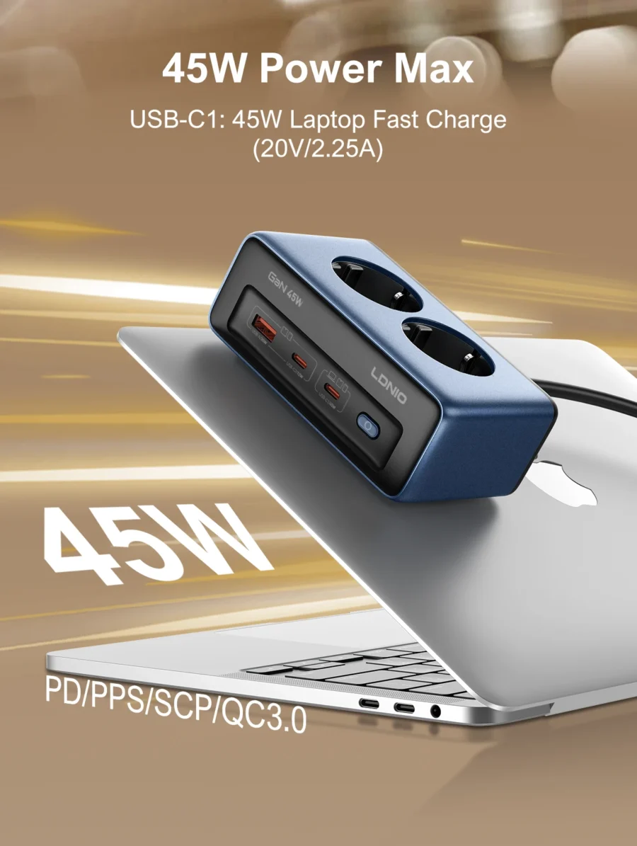 LDNIO Fast Charger Cube Power Strip 2M Electric Extension Power Cord 45W Type C Charging Station Us UK Eu Kr Usb Plug Adapter - Image 2
