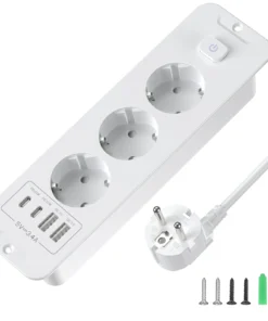 Alternative view of EU Built in Power Strip Desktop Recessed Socket with 2 USB 2 Type C Fast charge, Multi-Contact Outlet with 2M Extension Cable