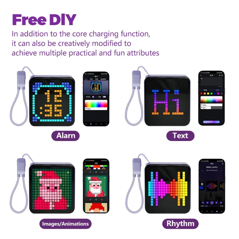 5000mAh LED Pixel Screen Power Bank with Night Light and App Control - Image 2