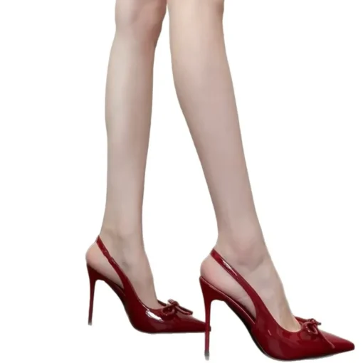 Slingback Pumps with Bow Detail in Red Patent Leather for Women - Image 5