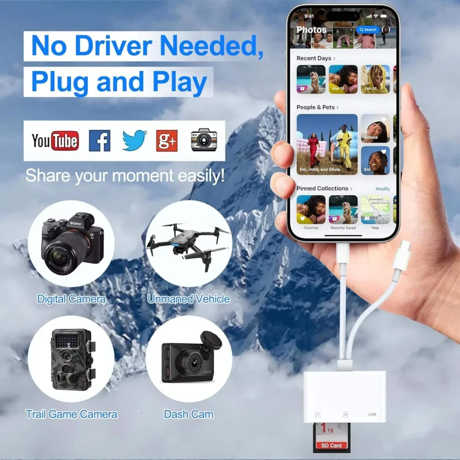 5-in-1 USB 3.0 Lightning Type C SD TF Card Reader Adapter for iPhone iPad MacBook Samsung Android Cameras Other Devices - Image 3