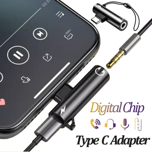 Digital Decoding USB Type C to 3.5mm Jack Headphone Adapter Splitter Fast Charger 20W for Samsung S22 S20 Xiaomi 11 12 iPhone 15