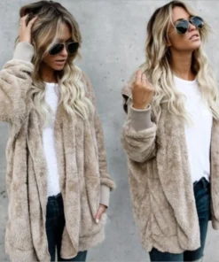 Women’s Oversized Hooded Fleece Cardigan Jacket - Solid Color, Long Sleeve, Warm Outerwear