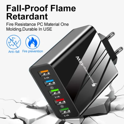 Alternative view of 48W USB Charger Fast Charge QC 3.0 Wall Charger Adapter For iPhone 14 13 Samsung Xiaomi Mobile Phone Charger 5 Ports EU US Plug