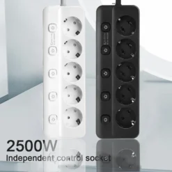 Alternative view of Power Strip with Independent Control Switch and Network Filter for EU Plug AC Outlets