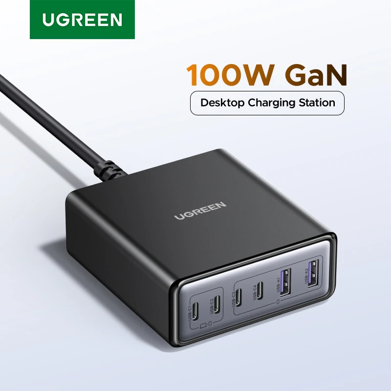 UGREEN 100W 65W GaN Charger 6 in 1 Desktop Laptop Fast Charger For iPhone 17 16 15 14 Pro Max Macbook Air iPad Samsung Xiaomi
