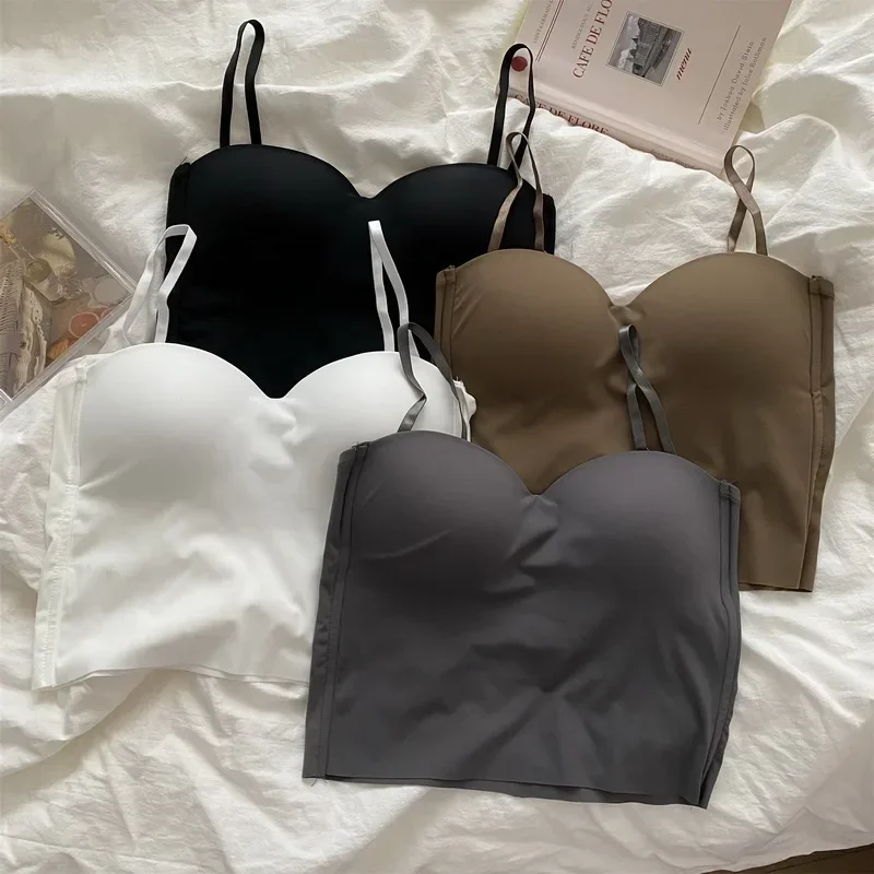 Sleeveless Ice Silk Camisole with Cups for Women in White - Image 5