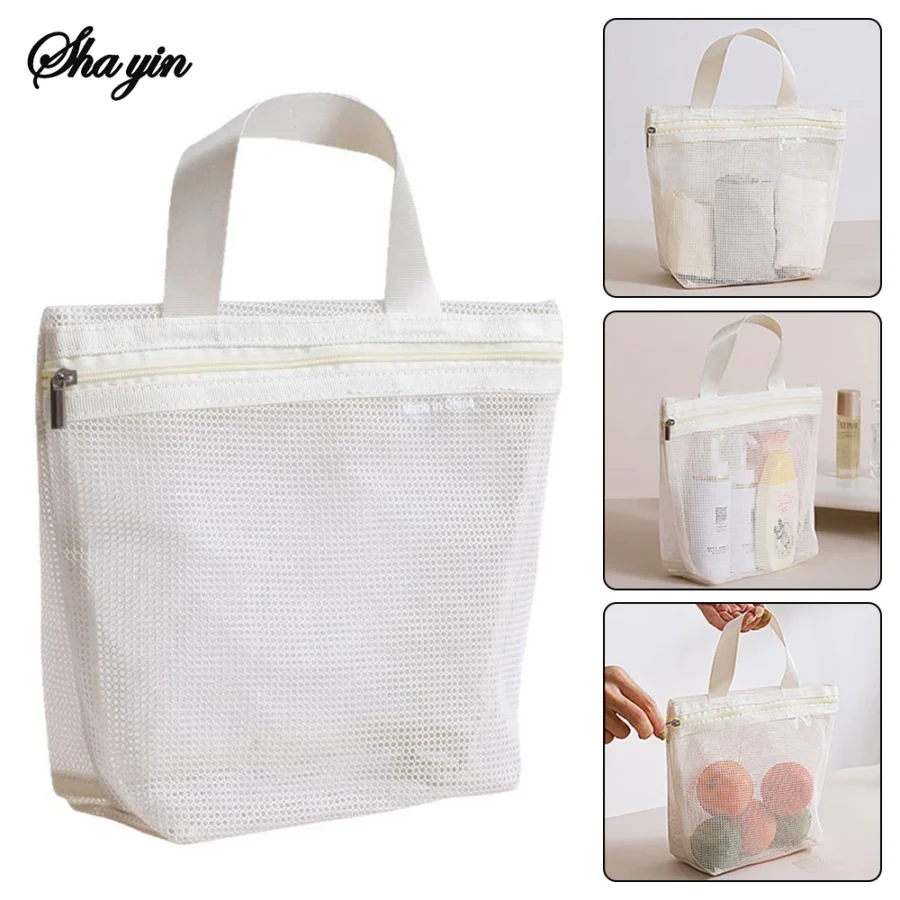 Mesh Makeup Toiletry Storage Bag - Portable Travel Organizer for Cosmetics and Shower Tools - Image 2