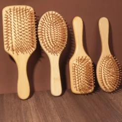 Bamboo Paddle Comb with Air Cushion for Scalp Massage and Anti-Static Tangle Free Use, Ideal for Real Hair Wigs