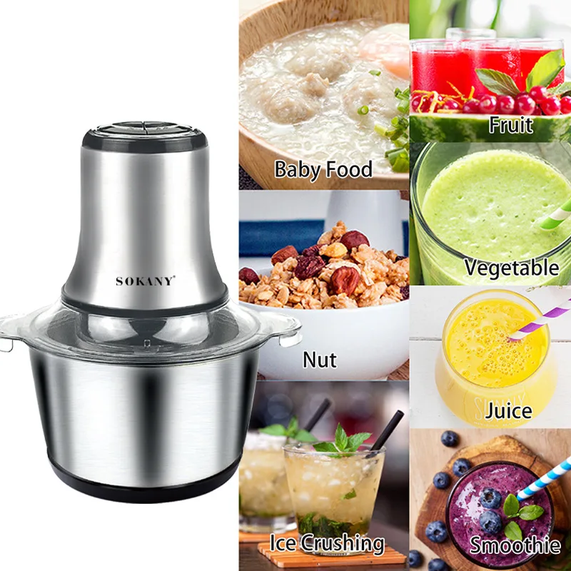 800W 3L Stainless Steel Electric Meat Grinder and Food Processor - Image 6