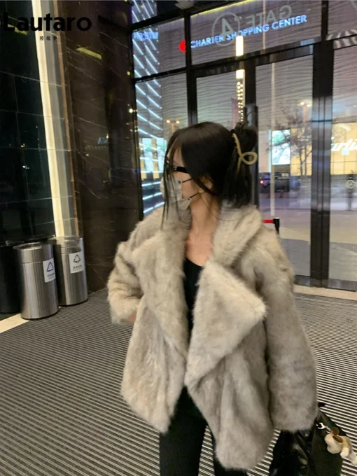 Faux Fox Fur Women's Oversized Coat - Thick, Warm, and Fluffy Jacket - Image 3