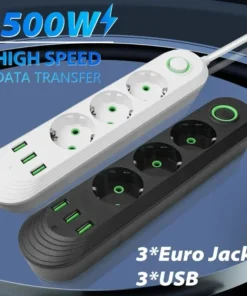 2500W EU Plug AC Outlet Multiprise Power Strip Extension Cord European Standard Socket Network Filter With USB Ports Charging