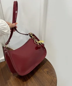 Alternative view of Vintage Retro Shoulder Bag for Women PU Leather Underarm Crossbody Ladies Casual Handbag Purse with Cherry Pendant