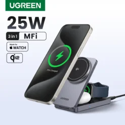 UGREEN 3-in-1 Magnetic Wireless Charger with 15W Max Fast Charging for iPhone 16 17 Pro Max